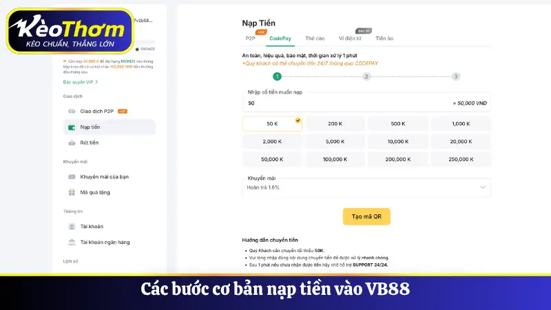 VB88 - Toàn Diện Từ A Đến Z Về Nhà Cái Đổi Thưởng Số 1 3 Các bước cơ bản nạp tiền vào VB88